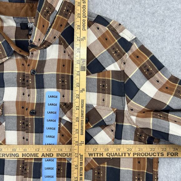 Frye Jacquard Flannel Shirt Men's Size Large Brown Plaid Button Up NEW Read - Picture 10 of 14